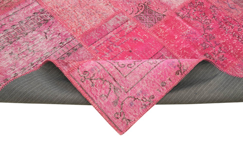 Handmade Area Rug - Pink Patchwork Cotton Wool Vintage Handwoven Carpet 6'9''x9'10''