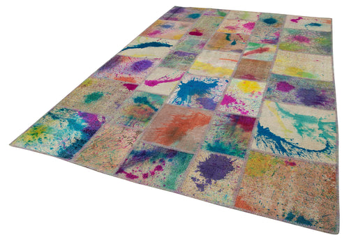Kirk Yama Grey Patchwork Cotton Wool Handmade Area Rug 6'8'' x 9'11''