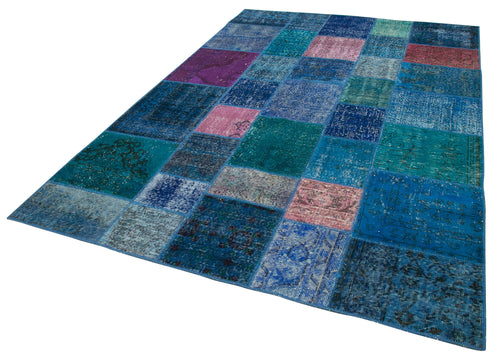 Kirk Yama Blue Patchwork Cotton Wool Handmade Area Rug 6'8'' x 9'10''