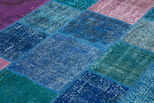 Kirk Yama Blue Patchwork Cotton Wool Handmade Area Rug 6'8'' x 9'10''