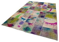 Handmade Area Rug - Kirk Yama Grey Patchwork Cotton Wool Carpet 6'8" x 10'1"