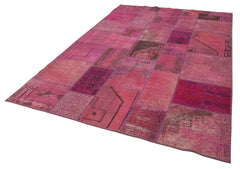 Handmade Area Rug - Pink Patchwork Cotton Wool Blend | Vintage Turkish Carpet 6'5''x9'10''