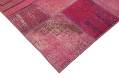 Handmade Area Rug - Pink Patchwork Cotton Wool Blend | Vintage Turkish Carpet 6'5''x9'10''