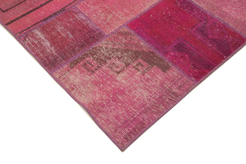 Handmade Area Rug - Pink Patchwork Cotton Wool Blend | Vintage Turkish Carpet 6'5''x9'10''