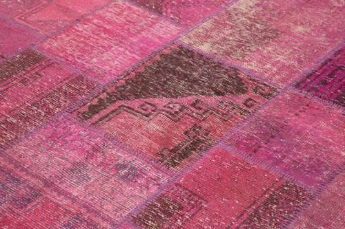Handmade Area Rug - Pink Patchwork Cotton Wool Blend | Vintage Turkish Carpet 6'5''x9'10''