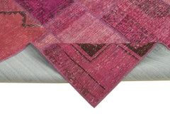 Handmade Area Rug - Pink Patchwork Cotton Wool Blend | Vintage Turkish Carpet 6'5''x9'10''