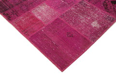 Handmade Area Rug - Pink Patchwork Cotton Wool Vintage Hand Woven Carpet 6'7''x10'