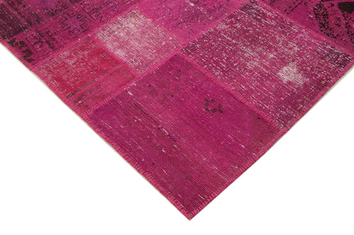 Handmade Area Rug - Pink Patchwork Cotton Wool Vintage Hand Woven Carpet 6'7''x10'