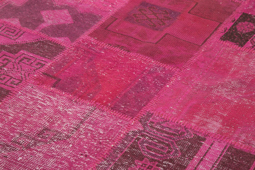 Kirk Yama Pink Patchwork Cotton Wool Handmade Area Rug 6'6'' x 9'11''