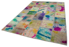 Handmade Area Rug - Kirk Yama Grey Patchwork Cotton Wool Carpet 6'7''x9'11''