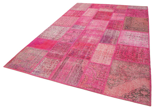Kirk Yama Pink Patchwork Cotton Wool Handmade Area Rug 6'7'' x 9'11''