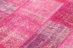 Kirk Yama Pink Patchwork Cotton Wool Handmade Area Rug 6'7'' x 9'11''