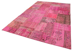 Handmade Area Rug - Kirk Yama Pink Patchwork Cotton Wool Carpet 6'10''x10'4''