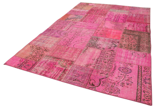 Handmade Area Rug - Kirk Yama Pink Patchwork Cotton Wool Carpet 6'10''x10'4''