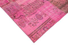 Handmade Area Rug - Kirk Yama Pink Patchwork Cotton Wool Carpet 6'10''x10'4''