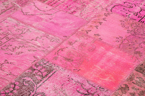 Handmade Area Rug - Kirk Yama Pink Patchwork Cotton Wool Carpet 6'10''x10'4''