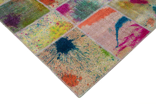 Handmade Area Rug | Grey Patchwork Cotton Wool Vintage Turkish Carpet 6'9"x10'0"