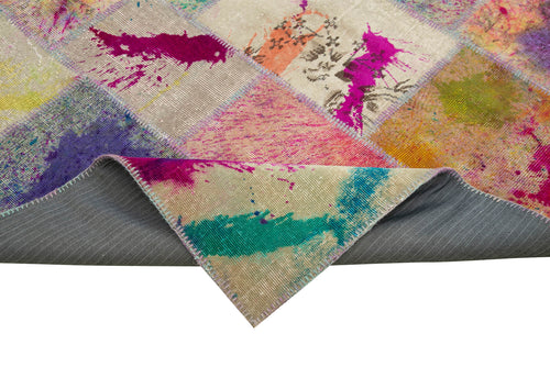 Handmade Area Rug | Grey Patchwork Cotton Wool Vintage Turkish Carpet 6'9"x10'0"
