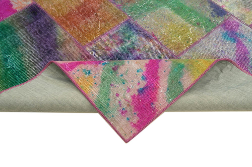 Handmade Area Rug - Grey Patchwork Carpet, Durable Wool Cotton Floor Covering 6'5"x9'10"