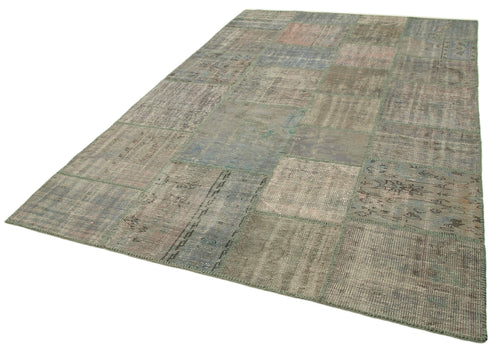 Kirk Yama Grey Patchwork Cotton Wool Handmade Area Rug 6'7'' x 9'11''