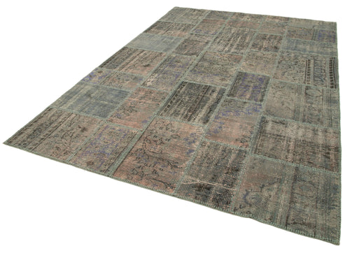 Kirk Yama Grey Patchwork Cotton Wool Handmade Area Rug 6'9'' x 9'11''