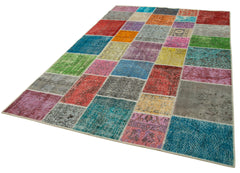 Handmade Area Rug - Kirk Yama Grey Patchwork Cotton Wool Carpet 6'8''x9'10''