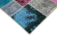 Handmade Area Rug - Blue Patchwork Cotton Wool Vintage Turkish Carpet 6'8''x10'