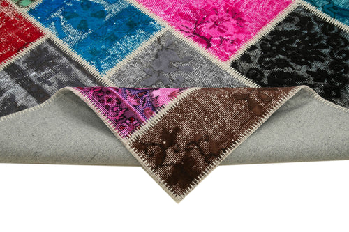 Kirk Yama Blue Patchwork Cotton Wool Handmade Area Rug 6'8'' x 9'11''