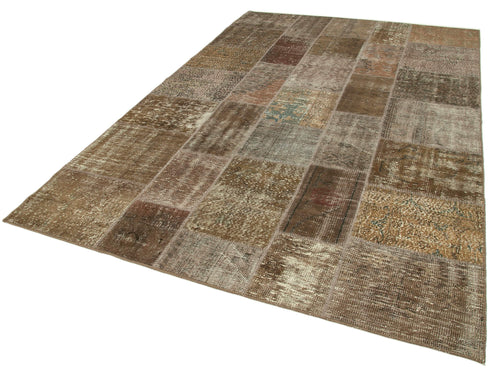 Kirk Yama Brown Patchwork Cotton Wool Handmade Area Rug 6'6'' x 9'10''