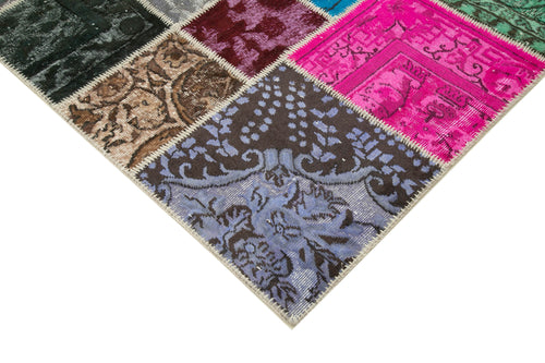 Handmade Area Rug - Blue Patchwork Wool Cotton Carpet 6'9''x10'0'' for Living Room