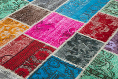 Handmade Area Rug - Blue Patchwork Wool Cotton Carpet 6'9''x10'0'' for Living Room