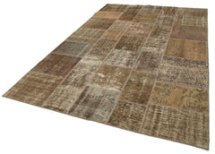 Kirk Yama Brown Patchwork Cotton Wool Handmade Area Rug 6'6'' x 9'10''