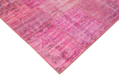 Handmade Area Rug - Pink Patchwork Cotton Wool Vintage Handwoven Carpet 6'9" x 9'11"