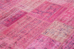 Handmade Area Rug - Pink Patchwork Cotton Wool Vintage Handwoven Carpet 6'9" x 9'11"