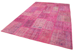 Kirk Yama Pink Patchwork Cotton Wool Handmade Area Rug 6'9'' x 9'11''