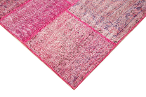 Handmade Area Rug - Pink Patchwork Cotton Wool Vintage Turkish Carpet 6'9"x10'