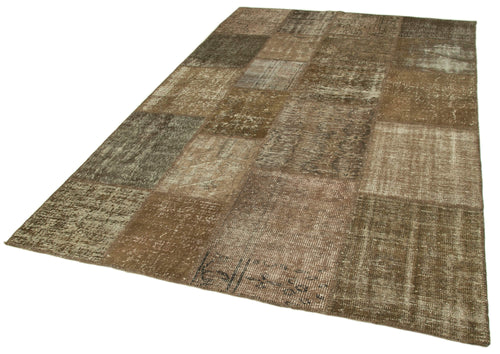Kirk Yama Brown Patchwork Cotton Wool Handmade Area Rug 6'7'' x 9'9''