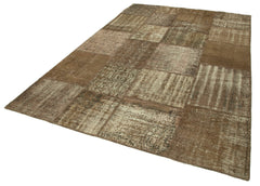 Kirk Yama Brown Patchwork Cotton Wool Handmade Area Rug 6'5'' x 9'11''