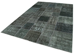 Handmade Area Rug - Kirk Yama Grey Patchwork Cotton Wool Carpet 6'7''x9'10''