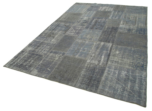 Handmade Area Rug – Grey Patchwork Cotton Wool Turkish Carpet 6'6'' x 9'10''