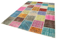 Kirk Yama Blue Patchwork Cotton Wool Handmade Area Rug 6'10'' x 9'10''