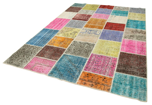 Kirk Yama Blue Patchwork Cotton Wool Handmade Area Rug 6'10'' x 9'10''