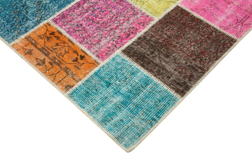 Kirk Yama Blue Patchwork Cotton Wool Handmade Area Rug 6'10'' x 9'10''