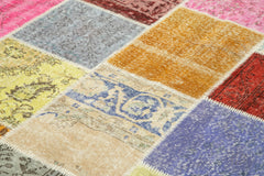 Kirk Yama Blue Patchwork Cotton Wool Handmade Area Rug 6'10'' x 9'10''