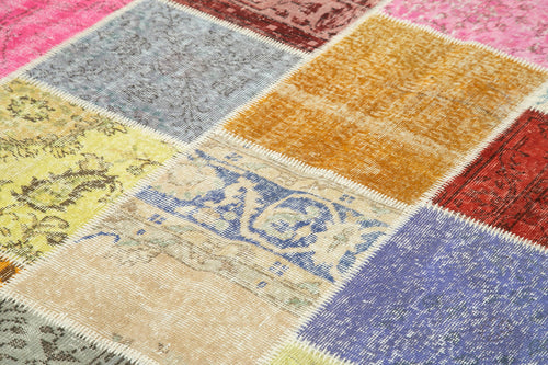 Kirk Yama Blue Patchwork Cotton Wool Handmade Area Rug 6'10'' x 9'10''