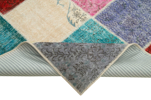 Kirk Yama Blue Patchwork Cotton Wool Handmade Area Rug 6'10'' x 9'10''