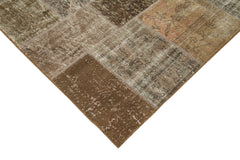 Handmade Area Rug – Brown Patchwork Cotton Wool Vintage Turkish Carpet 6'6"x9'10"