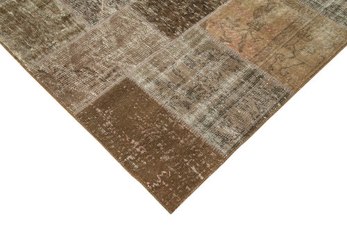 Handmade Area Rug – Brown Patchwork Cotton Wool Vintage Turkish Carpet 6'6"x9'10"