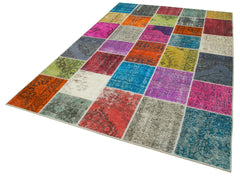 Kirk Yama Blue Patchwork Cotton Wool Handmade Area Rug 6'8'' x 9'10''