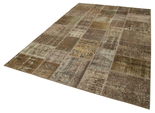 Handmade Area Rug – Brown Patchwork Cotton Wool Carpet 6'6'' x 9'10'' Soft Durable